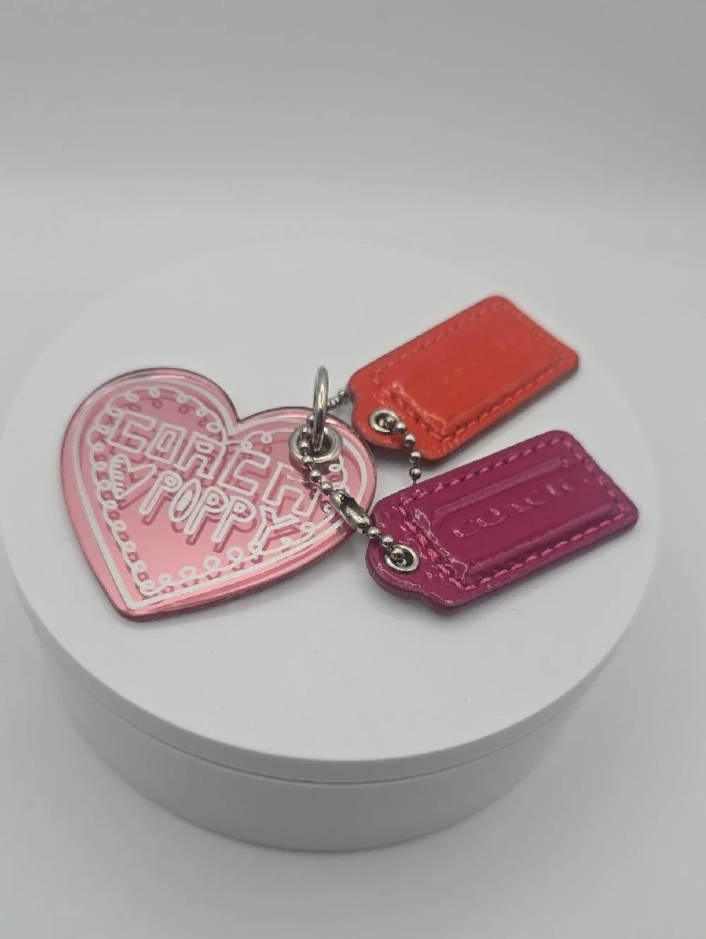 Coach Heart Poppy Pink Keychain/Bag Charm W/ Orange/Magenta Hang Tags (EUC)💕